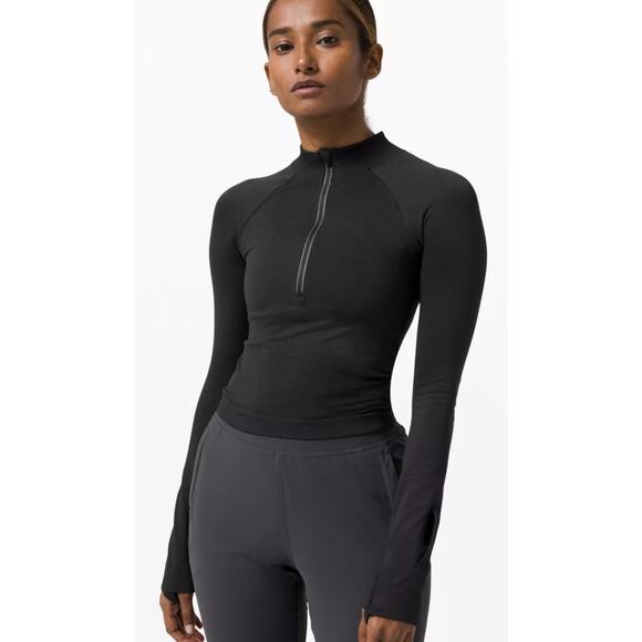 Lululemon Swiftly 2.0 Womens Size 8 Running Top 1/2 Zip Slim Fit Anti-Odor Black - Picture 1 of 10